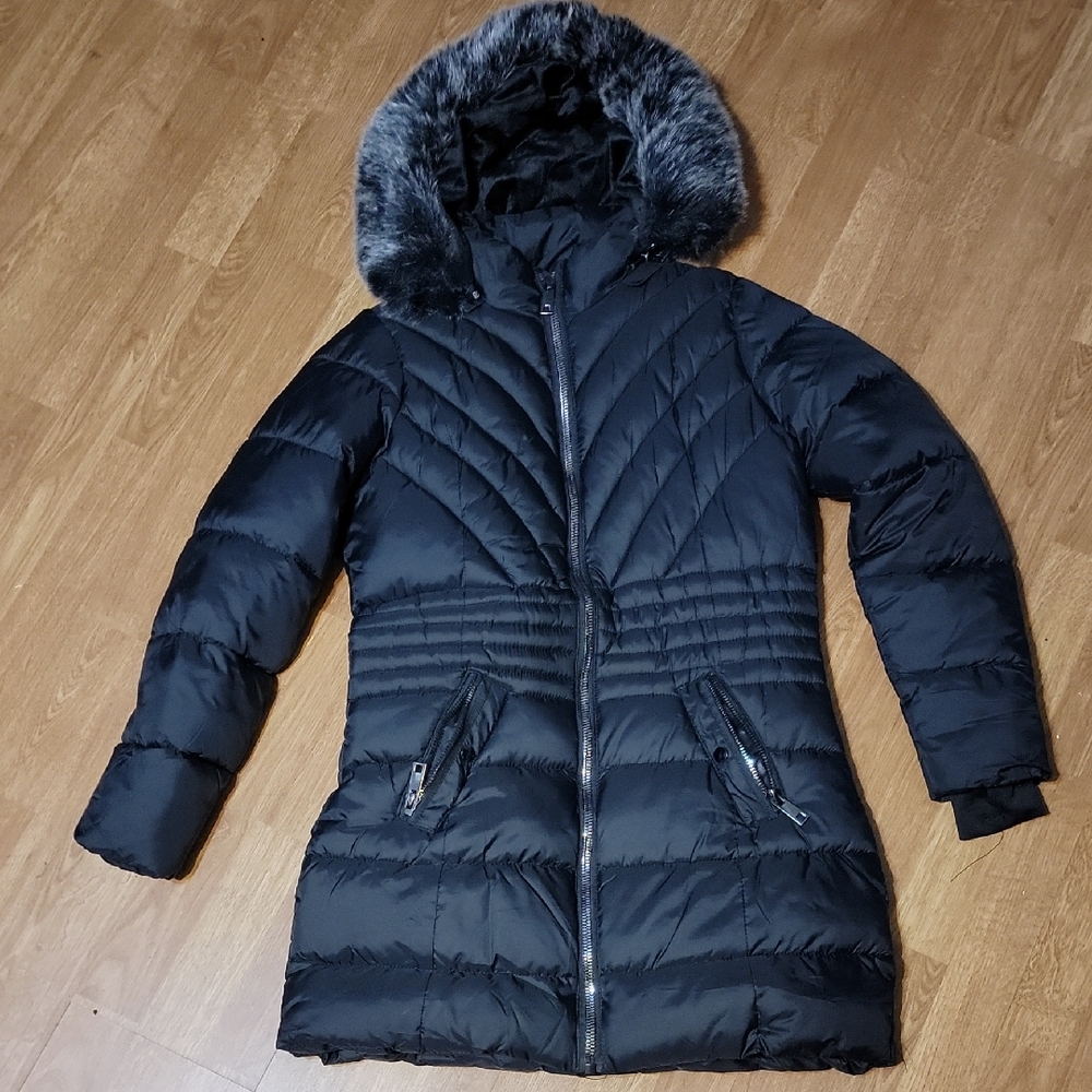 Black Hooded Quilted Puff Coat Size M